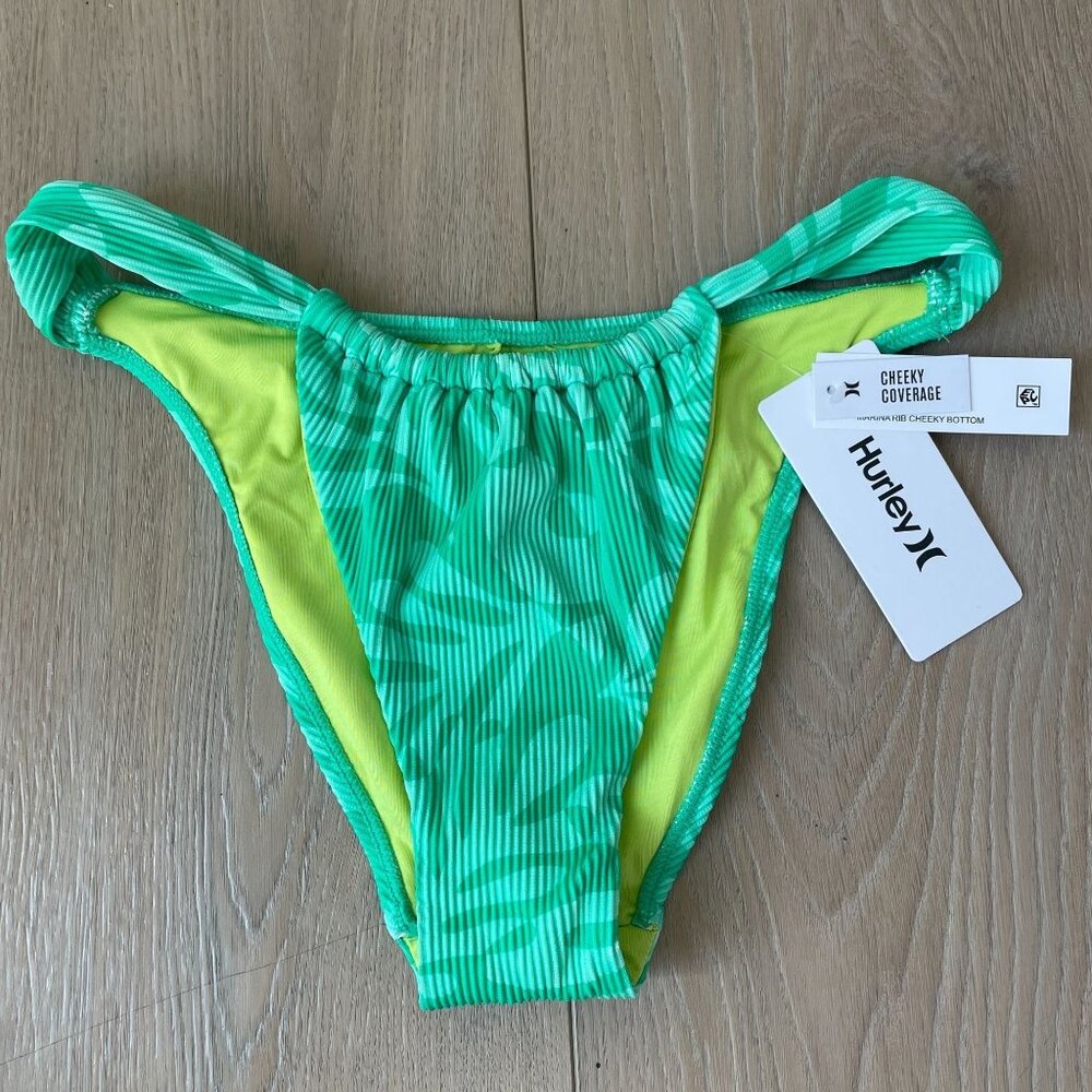 NEW Hurley Womens XL Marina‎ Rib Cheeky Bikini Bottom Jade Swimsuit